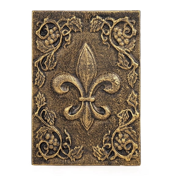 Sungmor Antique Fleur-de-lis Cast Iron Wall Plaque - Rectangular Vintage Victorian Scrollwork Metal Decor, Rustic Ornate Wall Art for Home Living Room, Farmhouse, Patio - Black Gold Finish