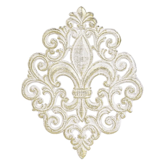 Sungmor Antique Fleur-de-lis Cast Iron Wall Plaque - Vintage Victorian Scrollwork Metal Decor, Rustic Ornate Wall Art for Home Living Room, Farmhouse, Patio - Antique White Finish