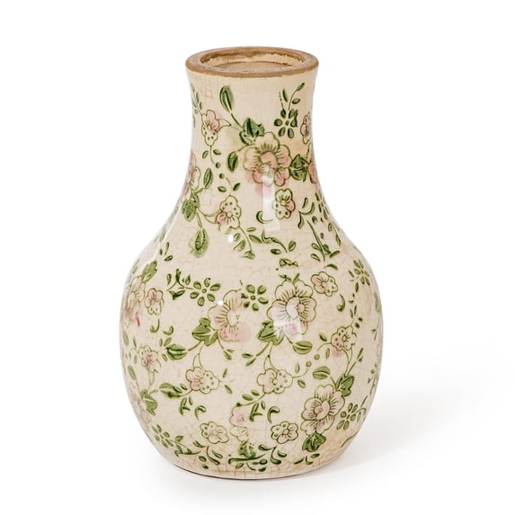 Sungmor Blue and White Ceramic Flower Vase, Vintage Ice Cracked Glaze Porcelain Vase, Pretty Centerpieces Flower Arrangement Vase for Home Decor, 8.2 Inch Decorative Vases for Table, Shelf, Mantel