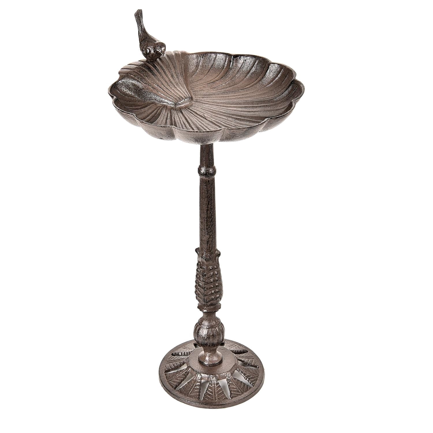 Sungmor Cast Iron Bird Bath for Outside, 21 Inch Height Garden Standing Bird Feeder, Antique Style & Shell-Shape Bird Bath Bowl, Decorative Pedestal Birdbath, Outdoor Yard Deck Patio Ornament