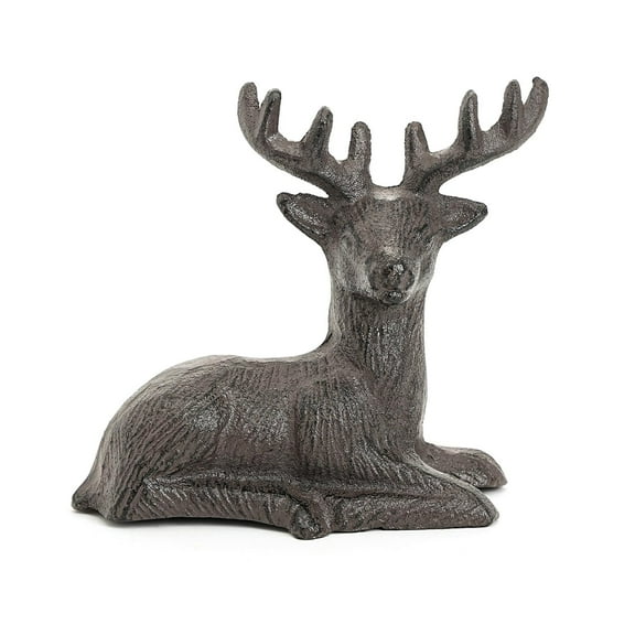 Sungmor Cast Iron Deer Statue, Christmas Reindeer Figurine, Rustic Brown Heavy Lying Elk Vintage Home Decor Sculpture, Indoor Outdoor Shelf Tabletop Holiday Decorations