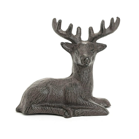 Sungmor Cast Iron Deer Statue, Christmas Reindeer Figurine, Rustic Brown Heavy Lying Elk Vintage Home Decor Sculpture, Indoor Outdoor Shelf Tabletop Holiday Decorations