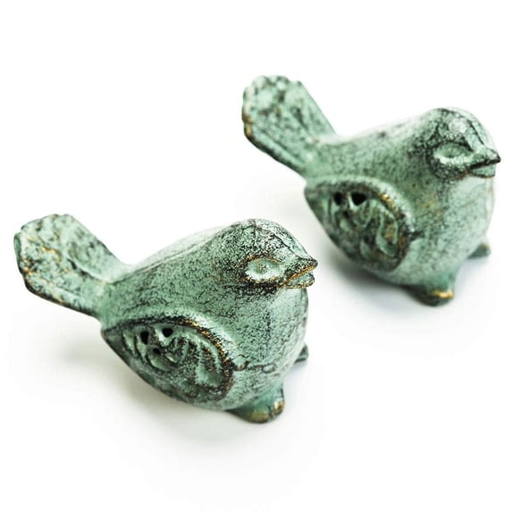 Sungmor Cast Iron Desktop Ornament - Graceful Hollow-Carved Birds Sculpture Home Decoration - Decorative & Lovely Animal Figurine Indoor Outdoor Statues - 2PC Pack & Green Color