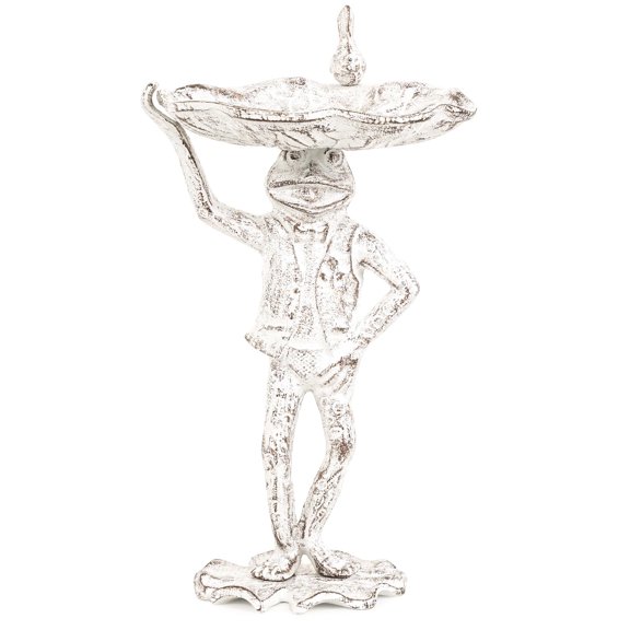 Sungmor Cast Iron Frog Bird Feeder, Garden Frog Statue Holding Leaf Outdoor Small Bird Bath Bowl, Indoor Candy Dish, Patio Tabletop Decoration