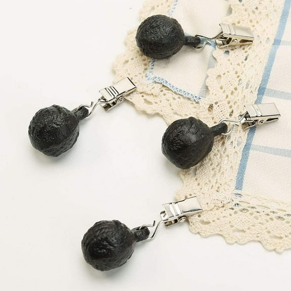 Sungmor Cast Iron Heavyweight Tablecloth Weights - 4 Pack Antique Dark Brown Round Clew Pendent Clips Weights Kit - Heavy Duty Table Cloth Cover Clamps for Home Garden Party Wedding Camping Picnic
