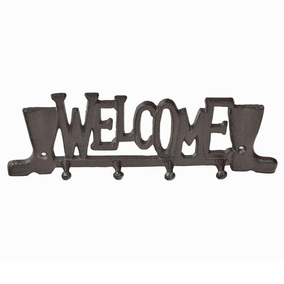 Sungmor Cast Iron Key Hooks, Vintage Farmhouse Welcome & Boots, Home Entryway Wall Hanger, 1 Count