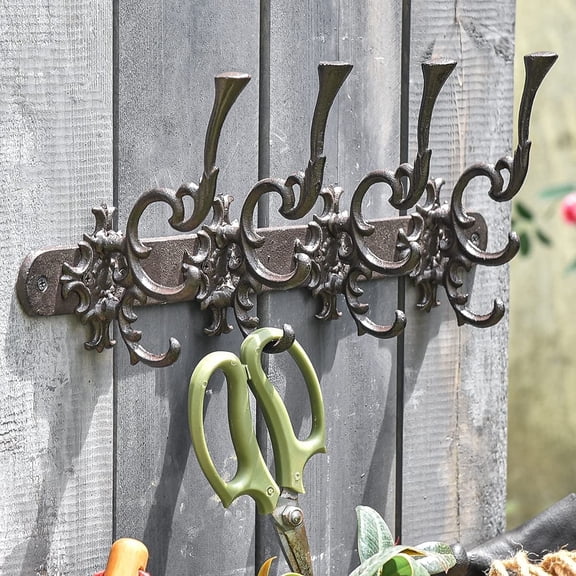 Sungmor Cast Iron Large Wall Hanger - Retro Court Style & 12 Multi Hooks Design - Decorative Wall Mounted Hanging Hooks for Tools,Planters,Coats,Hats,Keys - Great for Indoor Outdoor Wall Decoration