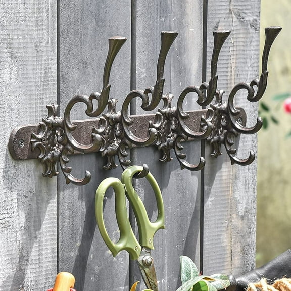 Sungmor Cast Iron Large Wall Hanger - Retro Court Style & 12 Multi Hooks Design - Decorative Wall Mounted Hanging Hooks for Tools,Planters,Coats,Hats,Keys - Great for Indoor Outdoor Wall Decoration