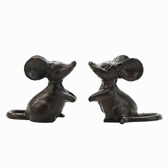 Sungmor Cast Iron Little Cute Mouse Ornament - Decorative & Lovely Figurine Indoor Outdoor Statues - Interesting Animal Sculpture Home Decoration - 2PC PACK & Brown Color