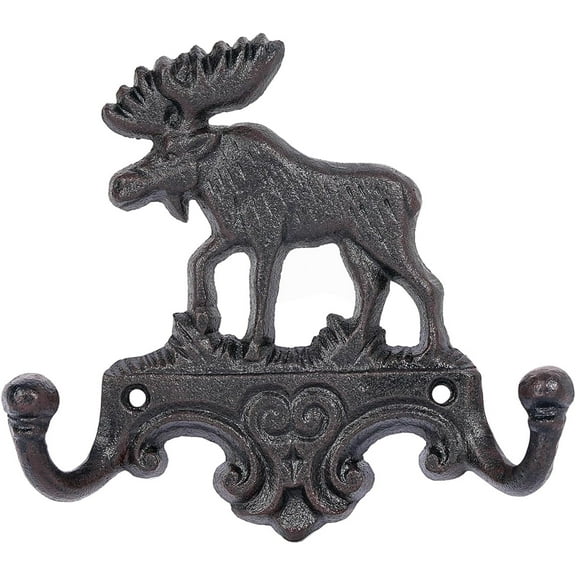 Sungmor Cast Iron Moose Wall Hook, Rustic Animal Coat Hanger for Cabin, Lodge, or Farmhouse Decor, Heavy Duty Double Hooks for Keys, Hats, Towels, Vintage Antler Wall Mount Hanger