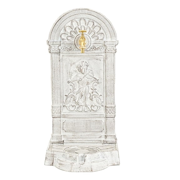 Sungmor Cast Iron Outdoor Water Column with Faucet, Freestanding Garden Yard Backyard Decor, White, 1 Count