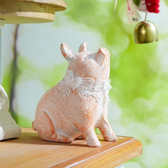 Sungmor Cast Iron Pig Statue, Whimsical Sitting Pig Garden Decorative Statue, Rustic Pinkish Home Office Desk Paperweight Doorstop, Cute Collectible Figurine Bookshelf Ornament