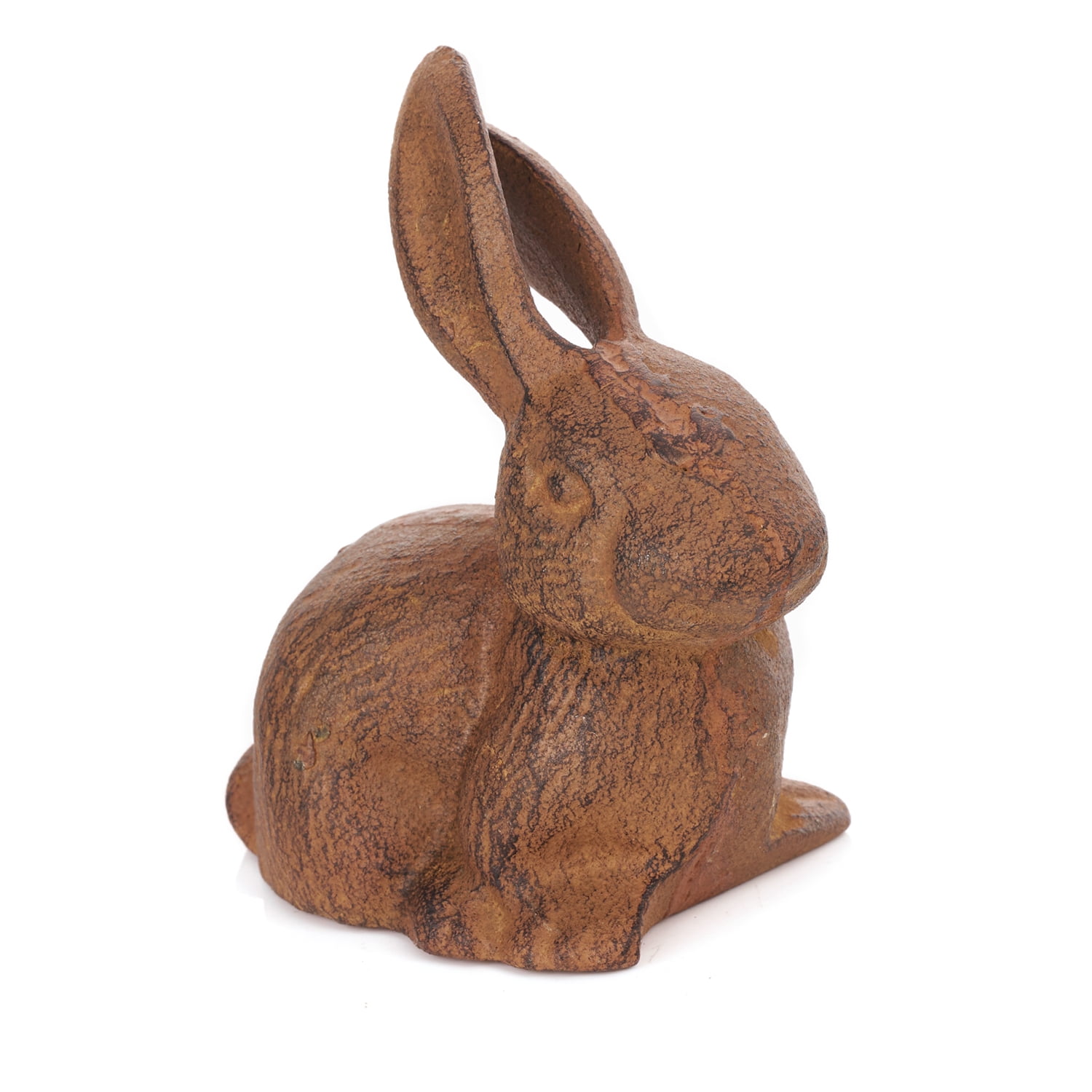 Sungmor Cast Iron Rabbit Statue,Rustic Rust Heavy Duty Animal Collection Sculpture, Paperweight, Doorstop, Adorable Garden Figurine - Long-Eared Rabbit Statue
