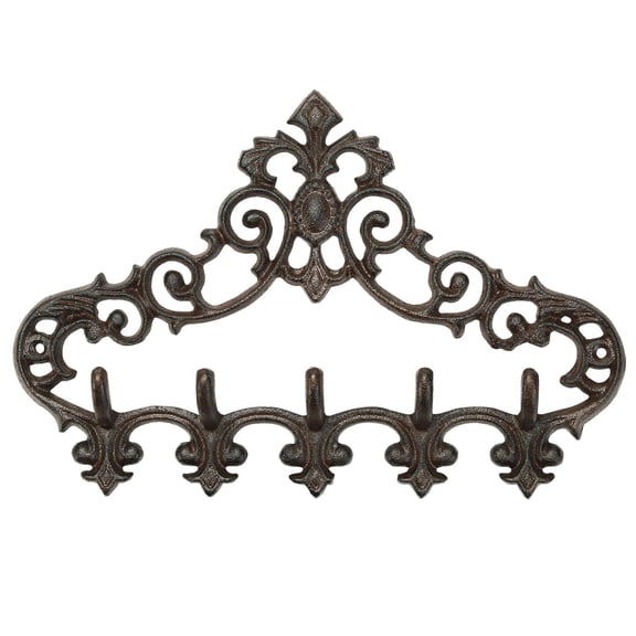 Sungmor Cast Iron Rustic Brown Coat Hooks Hanger, European style 5-Hooks, 1 Count