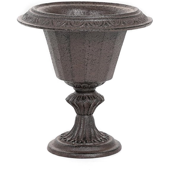 Sungmor Cast Iron Tabletop Flower Vase, Vintage Pretty French Urn Planter Design, 7" Tall 6.6" Wide Decorative Centerpiece Flower Stand Plant Holder, Artificial Flower Arrangement Home Decor