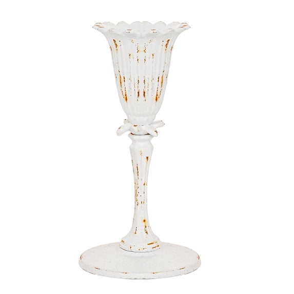 Sungmor Vintage Tulip Flower Tabletop Vase, Brown Cast Iron Decorative Centerpiece, White