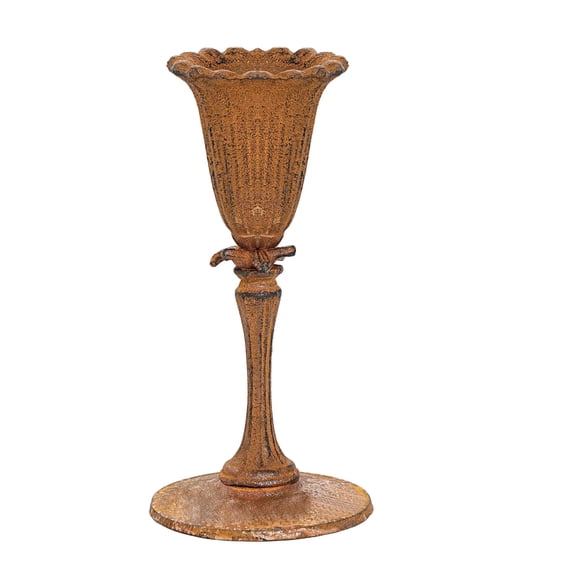 Sungmor Vintage Tulip Flower Tabletop Vase, Brown Cast Iron Decorative Centerpiece, Rust