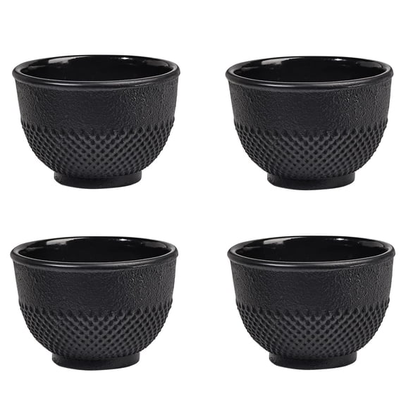 Sungmor Cast Iron Teacups - Set of 4 & 5 Ounce Japanese Style Tea Cups - Heavy Weight Black Polka Dot Teacups - Coated with Enameled Interior Vintage Teacups for Households, Offices, Tea House