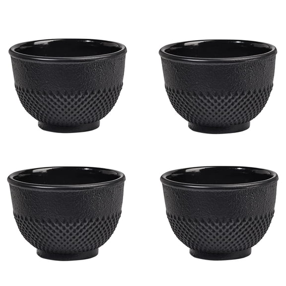 Sungmor Cast Iron Teacups - Set of 4 & 5 Ounce Japanese Style Tea Cups - Heavy Weight Black Polka Dot Teacups - Coated with Enameled Interior Vintage Teacups for Households, Offices, Tea House