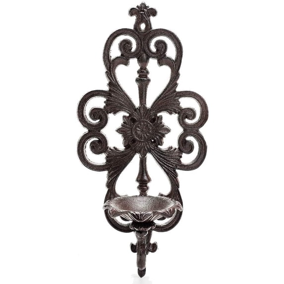 Sungmor Cast Iron Wall Hanging Sconce Tealight Pillar Candlesticks Holder - Vintage Vine Design Home Candle Display Holder - Handmade Art Candle Stand Decor for Indoor Outdoor
