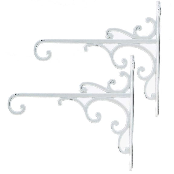 Sungmor Cast Iron Wall Hook Plant Hanger - Home & Garden Heavy Duty Hanging Bracket Plant Hook - 2PC WHITE Decorative Wall Mount Hook for Hanging Planter Pot Bird Feeder Birdcage Lantern Wind Chime