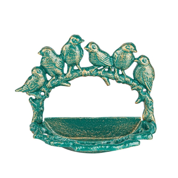 Sungmor Cast Iron Wall Mounted Bird Feeder, Cute Bird Decor Small Water Bath, Wall Hanging Fence Mount Bird Bath Feeder, Beautiful Green Birdfeeder for Garden Backyard Patio Wall Decoration