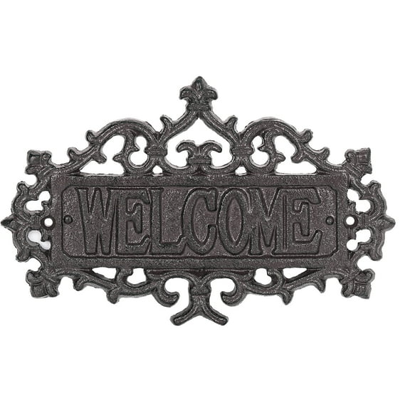 Sungmor Cast Iron Welcome Sign, Vintage Style Decorative Wall Plaque, Ornate Scroll Design for Porch, Entryway, Garden or Fence, Outdoor Wall Hanging Sign, Rustic Metal Home Decor