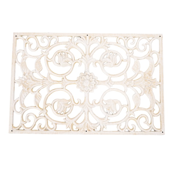 Sungmor Decorative Cast Iron Doormat, Heavy Duty Outdoor Entry Mat with Vintage Scroll Design, Weatherproof Non-Slip Metal Welcome Mat for Front Porch, Patio, Garden Entrance, Antique White Finish