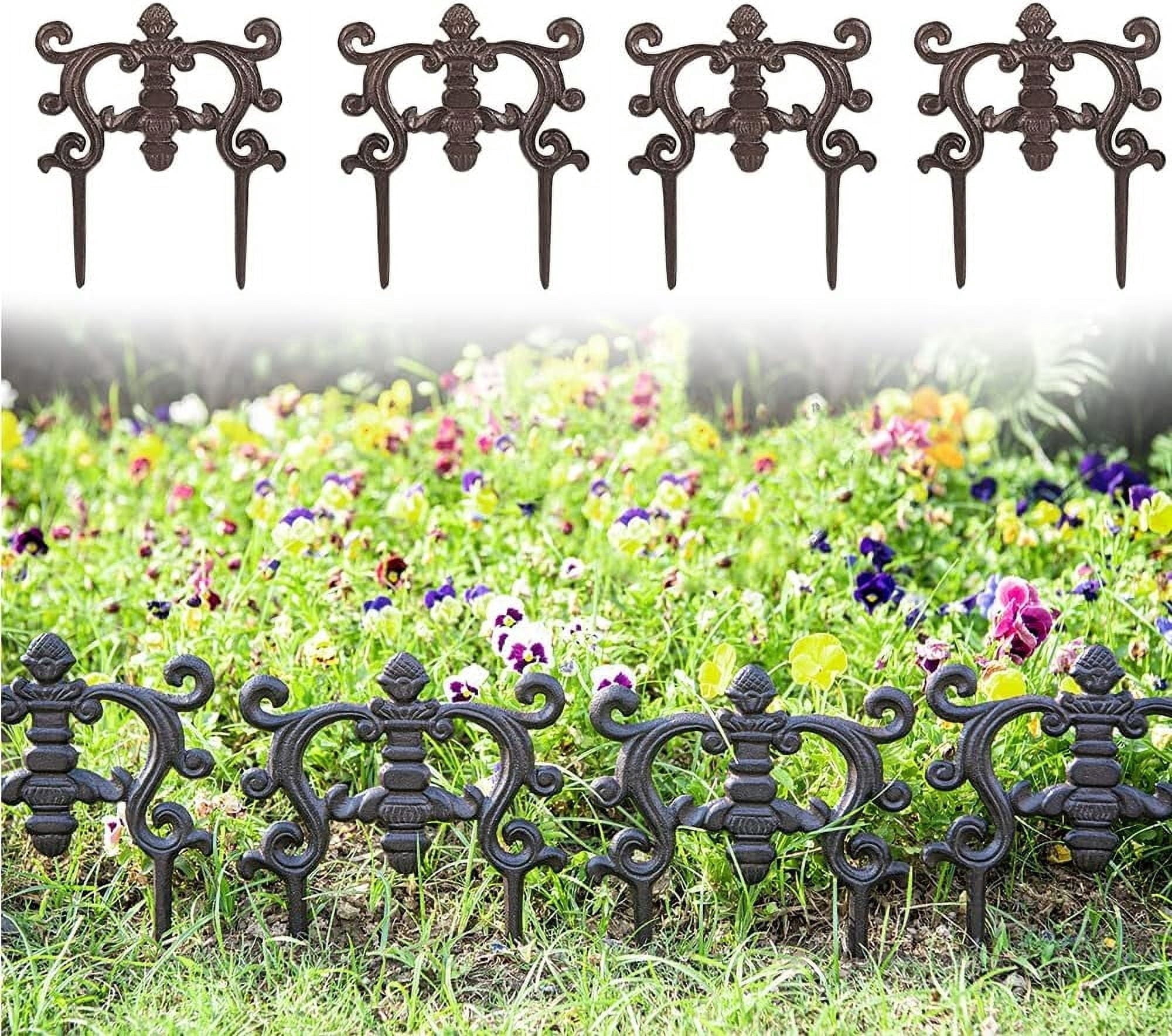 Sungmor 9.4 x 7.8 Inch Cast Iron Garden Border Edging, Drak Brown, 4 Count