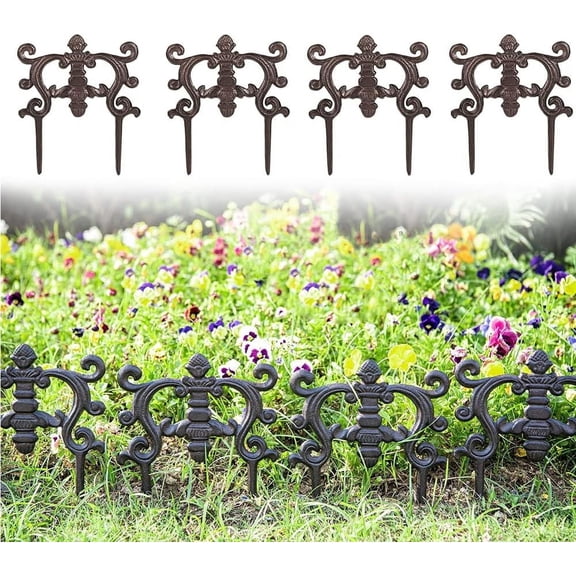 Sungmor 9.4 x 7.8 Inch Cast Iron Garden Border Edging, Drak Brown, 4 Count