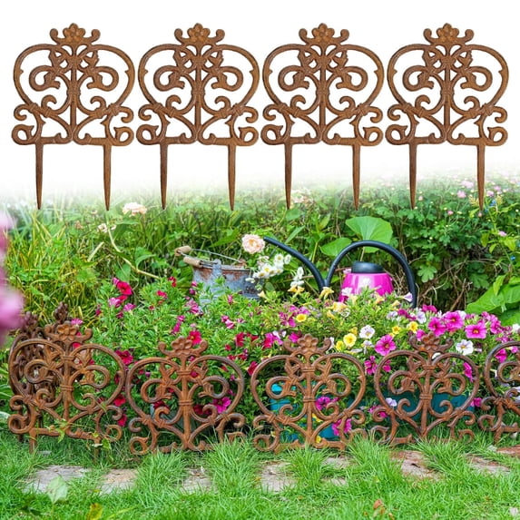 Sungmor Decorative Cast Iron Garden Edging, 11.8" x 7.4" Vintage Red Cast Iron Garden Edging, 4 Count