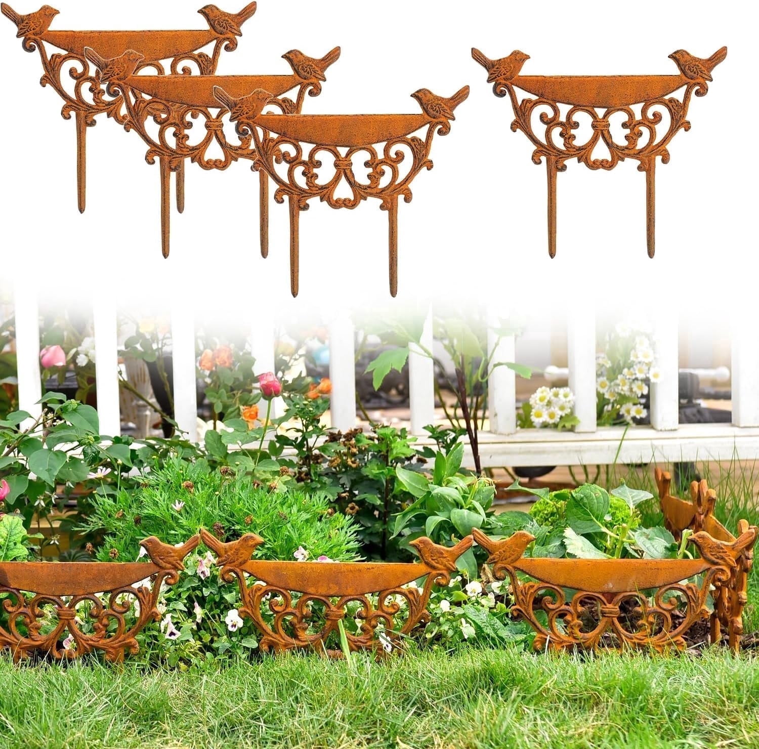 Sungmor 9.9 x 11.8 Inch Rustic Brown Cast Iron Garden Border Edging, 4 Count