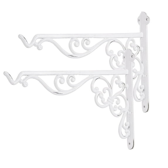 Sungmor Decorative Cast Iron Hanging Bracket, 15.6" Thickened Outdoor Metal Plant Hangers, Vintage Scroll Design for Signs, Planters, Lanterns, Bird Feeders, 2 Pack Heavy Duty Wall Hooks, Black