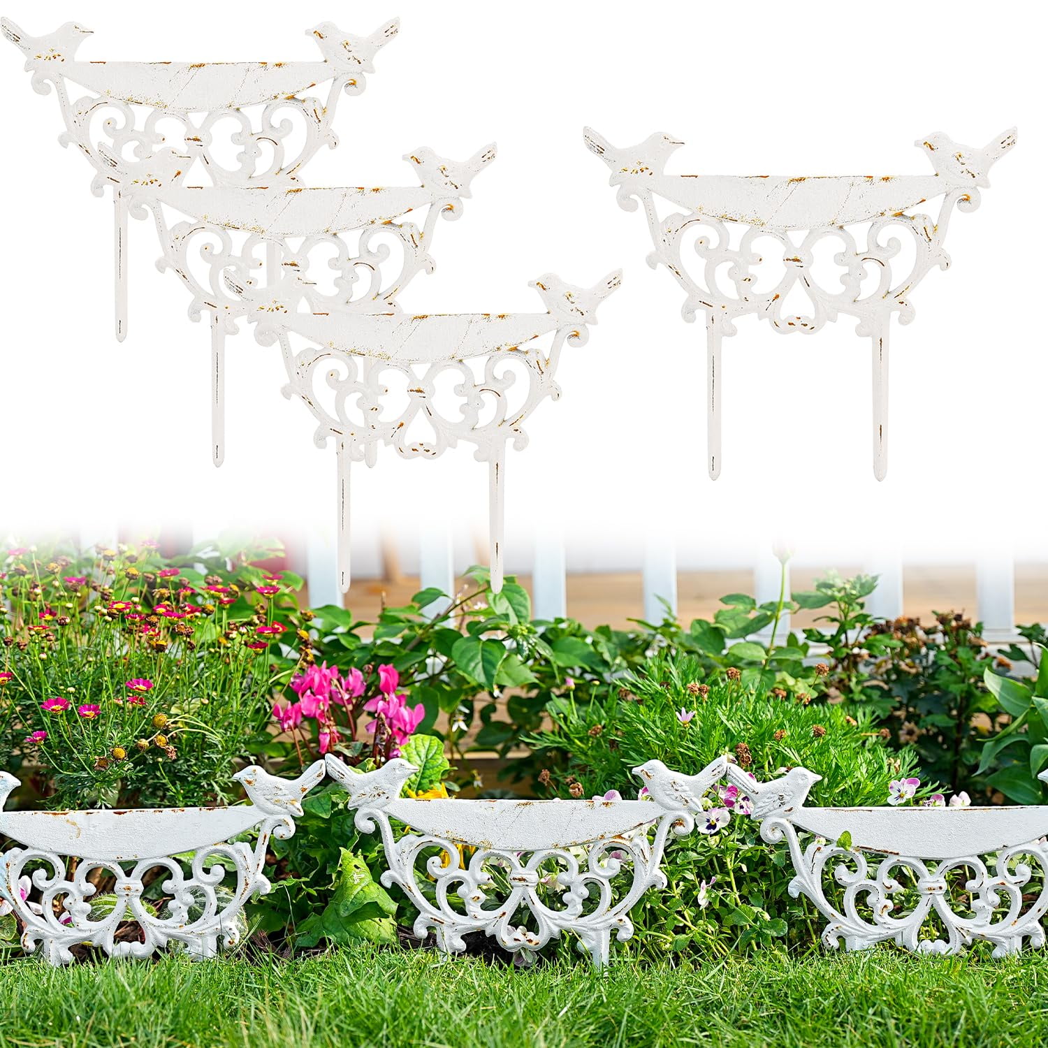 Sungmor Decorative Cast Iron MMF7 Garden Edging Border, 4 Pack White