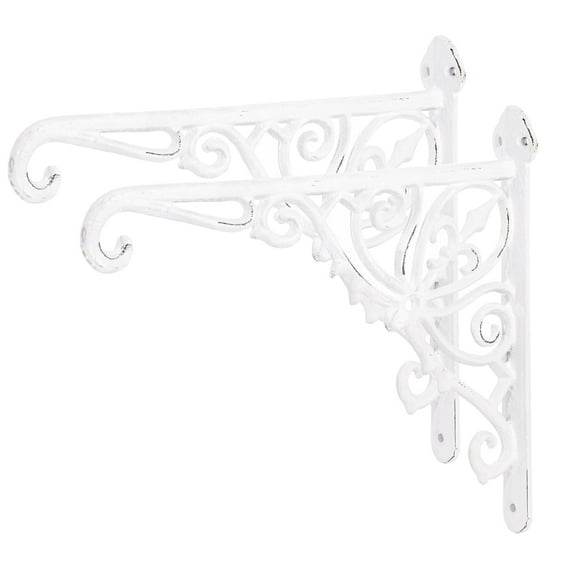 Sungmor Decorative Cast Iron Wall Bracket for Hanging Baskets, 2 Pack Heavy Duty Plant Hanger Hook for Indoor Outdoor Use, Vintage Black Metal Hanging Bracket for Lanterns, Bird Feeders, Signs