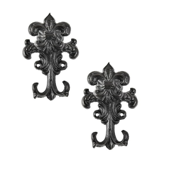 Sungmor Decorative Cast Iron Wall Hooks, Set of 2 Vintage Coat Hooks Farmhouse Key Holder, Large Coat Hanger Towel Rack, Antique Brown Wall Mounted Hooks for Hanging Keys, Robes, Hats, Dog Leashes