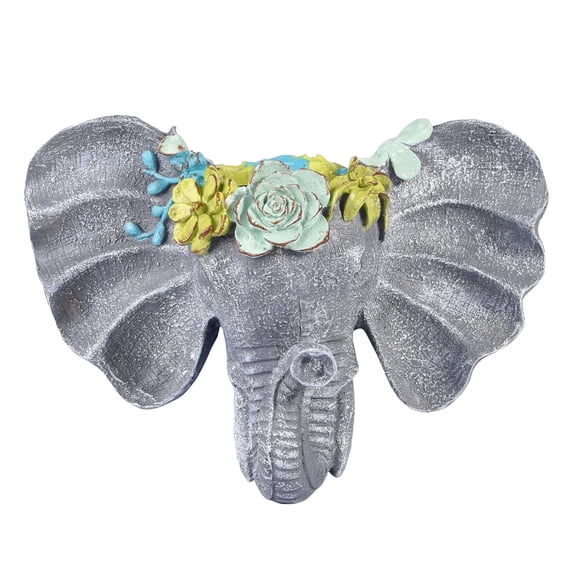 Sungmor Wall Hanging Elephant Flower Pot, Premium Resin Railing Fence Planter, Gray, 1 Count