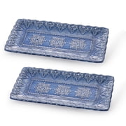 Sungmor Embossed Stoneware Fine Dining Dinnerware, Antique Baroque Style 14" Rectangular Porcelain Serving Platter Set of 2, Sophisticated Ceramic Dish for Party Cookies, Fruit, Cheeses & Dessert