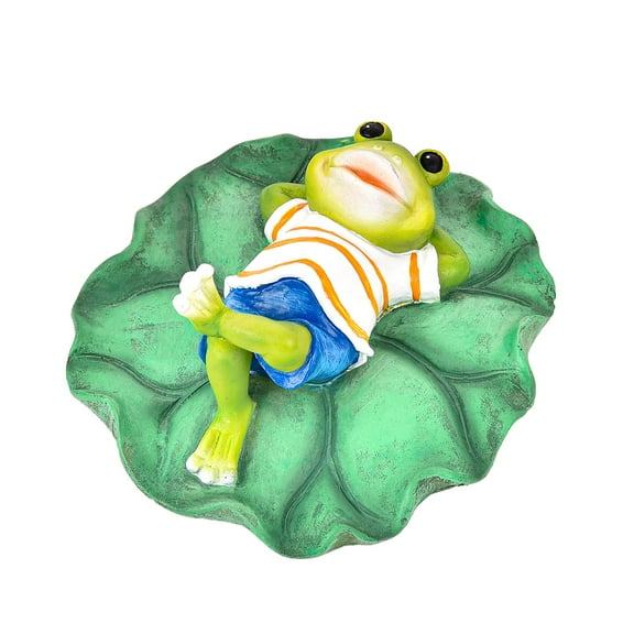 Sungmor Floating Resin Frog Figurine Pond Decor, Water Floating Lotus Leaf with Frog Ornament, Lovely Frog Statues Pond Floating Decoration for Garden Outdoor - Boy