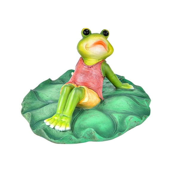 Sungmor Floating Resin Frog Figurine Pond Decor, Water Floating Lotus Leaf with Frog Ornament, Lovely Frog Statues Pond Floating Decoration for Garden Outdoor - Girl