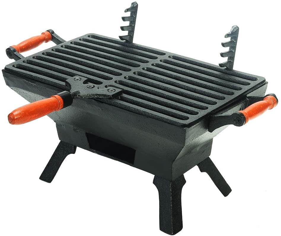 Sungmor Cast Iron Bbq Grill Tabletop Small Charcoal Stove for Heating Food, 1 Count, 31.5 x 19CM