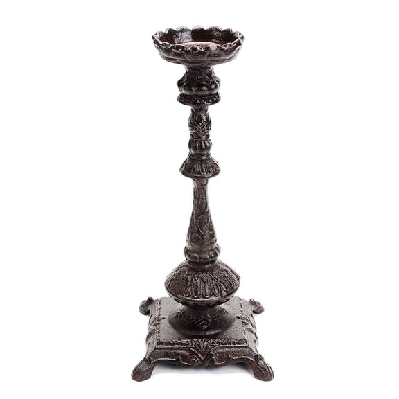 Sungmor Cast Iron Candlestick Holders, Handcrafted Vintage Candelabra, 15" Tall 1-Head Decorative Pillar Candle Stand