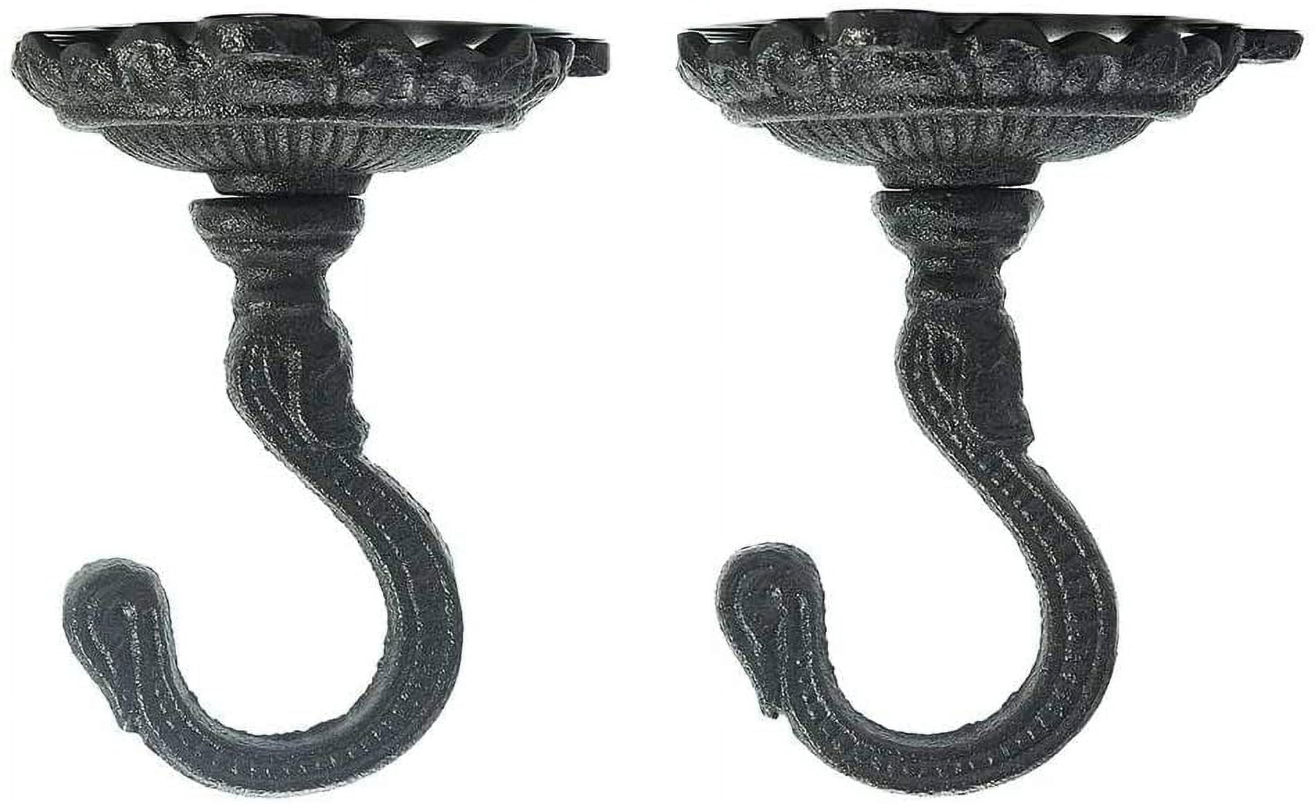 Sungmor Cast Iron Ceiling Hooks, Wall Mount Ceiling Anchors Plant Hook Hanger, 2PC Black,3.5x3.9INCH - Decorative Vintage Swag Hooks for Hanging Planter, Mugs, Wind Chimes, Lanterns