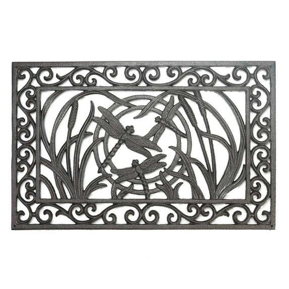 Sungmor Heavy Duty Cast Iron Doormat - 59CM/23.2IN. Large Rectangle Front Door Mat - Non-Slip Outside Mat Shoe Scraper - Vintage Dragonfly Design Decorative Entrance Mats for Home Garden Patio