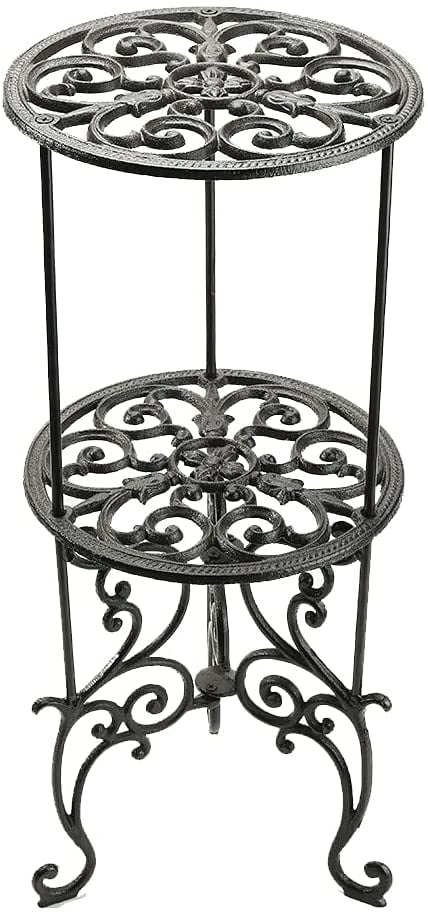 26-Inch Vintage Black Cast Iron 2-Tier Plant Stand