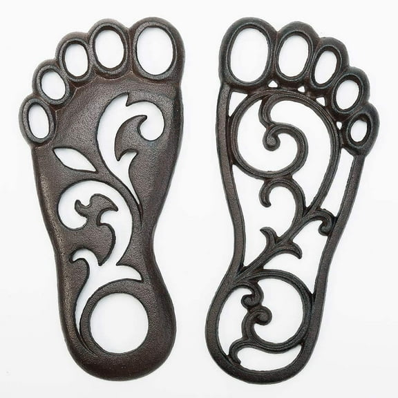 Sungmor Cast Iron Stepping Mat, Retro Style Left & Right Footprint Front Door Mat Ground Decor, Outdoor Garden Lawn Panel Decorative Stepping Metal Stone, 11.8x5.5Inch & 1 Pair Pack