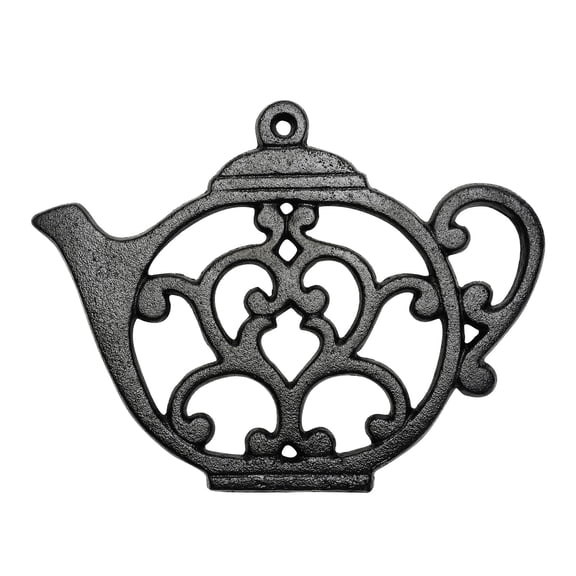 Sungmor Vintage Cast Iron Trivet, 7.9" x 6" Decorative Rustproof Black Teapot Pattern for Kitchen or Dinning Table