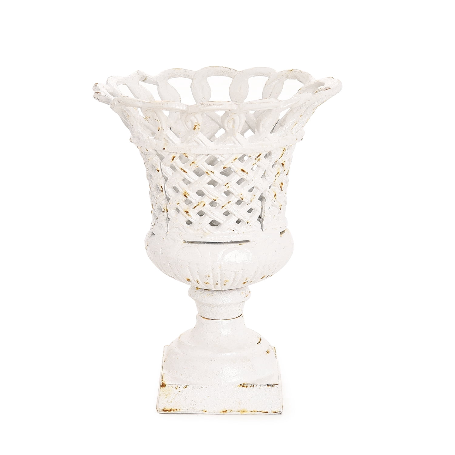 Sungmor Cast Iron Urn Planter, Hollow Trophy Design Tall Orchid Flower Pot, White, 1-Piece