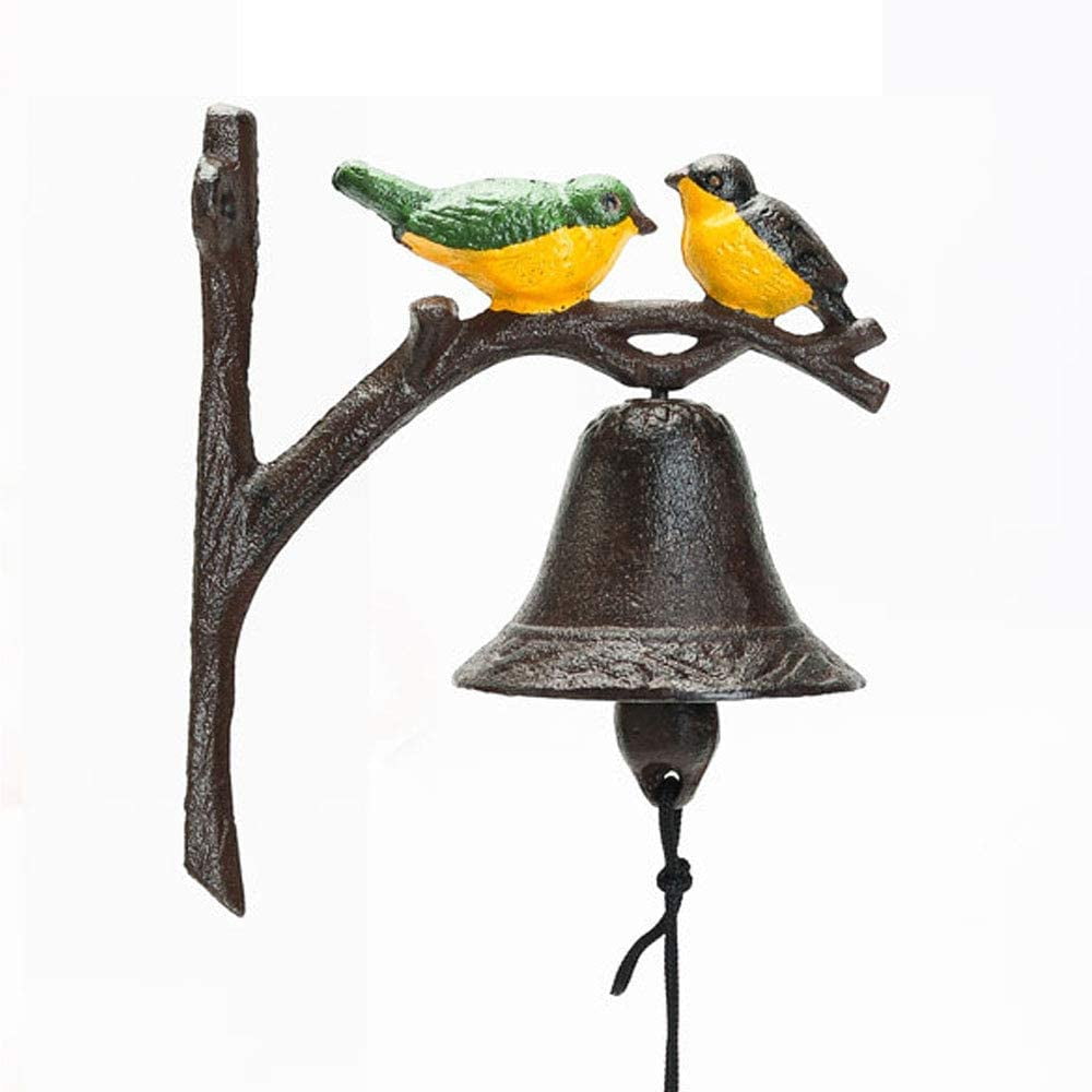 Sungmor Cast Iron Dinner Bell, Outside Farmhouse Door Bell, Wall Hanging Bell, Antique Lovely Color Birds Decorative Manually Shaking Doorbell, Indoor Outdoor Wall Mounted Ornamental Dinner Bell