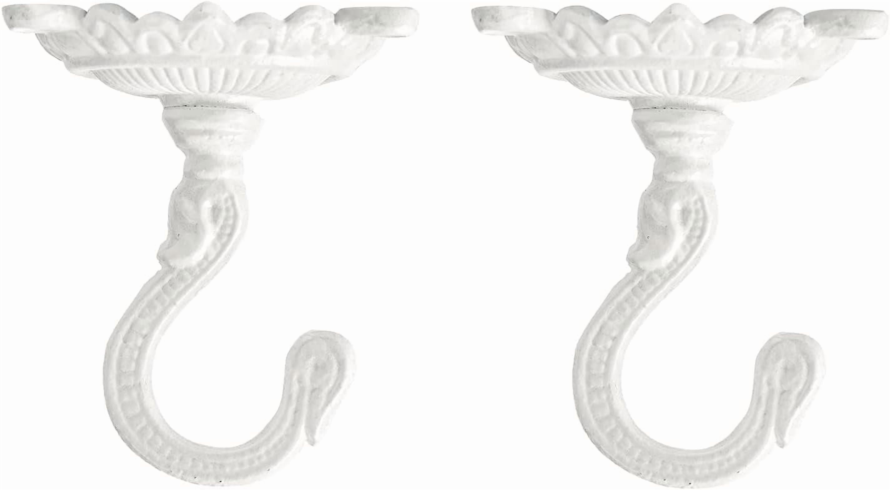 Sungmor Ceiling Hooks for Hanging Plants, 2PC White Cast Iron Ceiling Hooks, Antique Decorative Ceiling Swag Hooks for Hanging Planter Chandelier Wind Chime Lantern Hanger